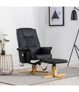 vidaXL Masážní polohovací křeslo s podnožkou černé umělá kůže vidaXL Masážní polohovací křeslo s podnožkou černé umělá kůže